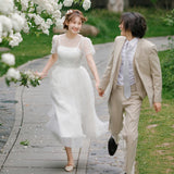 Sen Family Light Wedding Trip Small Simple Super Fairy Slings On The Exterior White Thin Outdoor Small Dress Autumn HZ0517