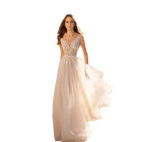 V-Neck Wedding Dress With Thin Bare Back Light Wedding Dress Sling Long Wedding Dress Skirt HZ0517
