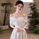 One-Word Shoulder Design Feel White Dress 2025 New Bridal Wedding Dress Yarn Wedding Certificated With A Silvery Face HZ0517