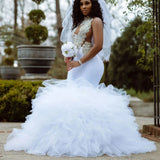 Wedding Dress Senior Feeling Sleeveless Bare Water Drill Lace Fishtail Wedding Dress Bridal Yarn Big Tail HZ0517