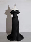 2026 New French Word Shoulder-Senior Fork With Thin Fish Tail Black Evening Dress High Sense Light Luxury Dress HZ0517