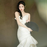 French-Style Lint-Light Wedding Dress 2025 New Bride Wedding Brased Fishtail Go Out Of The Yarn With A Simple Welcome Yarn HZ0517
