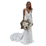 Bohemian Mermaid Wedding Dress 2026 New Italian Fine Shoulder Lace Bare Back Sexy V Lord Wedding Dress HZ0517