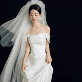 French Word Shoulder Light Wedding Dress Bride Simple Yarn Temperament White Fishtail Dress Dress High Sense HZ0517