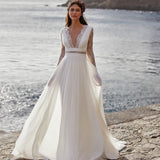 New Holiday Beach Travel Light Wedding Dress White Chiffon Dress Deep V Small Tail Wedding Dress HZ0517