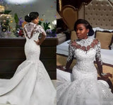 Wedding Dress Sexy Long-Sleeved Lace High-Neck Fishtail Wedding Dress African Bride HZ0517
