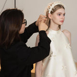 Southeast Asia Graduation Evening Dress French Sweet Fasley Brocing Skirt Adult Wedding Dress White Short Group HZ0517