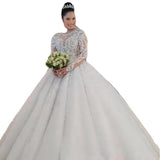 Long-Sleeved Wedding Dress 2026 New Lace Water Drill Big Tail Wedding Dress New Elegant Wedding Dress HZ0517