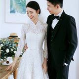 French Light Wedding Dress 2025 New Bride Super Fairy French Hepburn Wedding Dress Simple Mori Line Long-Sleeved Wedding Dress HZ0517