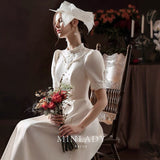French Linden Light Wedding Dress Court Style New Toasting Bridal Retro Dress Wedding Dress Yarn HZ0517