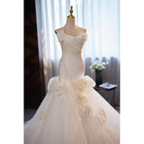 Brassing And Densate Light Wedding Bride Wedding Evening Dress Dress Female White Fishtail Thin High Sense Flowers Noble Woman HZ0517