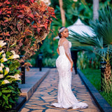 Fishtail Wedding White Lace Nail Bead European Wedding Dress Dress Large Swing Outdoor Lawn Studio Photo HZ0517
