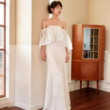 French Bridal High-End Smear Simple Light Luxury Dress Sensing White Wedding Dress Niche Temperament Morning Robe HZ0517
