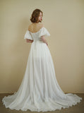 Original Real Shot Shoulder Bubble Sleeve Retro Princess Sweet Bridal Wedding Dress Photo Shoot Outdoor Lawn Light Yarn HZ0517