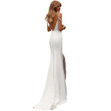 The Theme Of The Studio French Sling Strips Bare Back White Open Fork Dress Temperament Famous Travel Shooting Film Simple Wedding Dress HZ0517