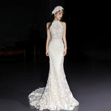 French Light Wedding Dress Bridal Feeling SmallÖÚ Sensian Retro Hanging Neck Yarn Super Fairy Fishtail Lace Dress Dress HZ0517