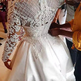 2026 Spring New Meat Color Lace Mesh Wedding Dress African Bride Long-Sleeved Diamond Decorated Big Tail White Wedding Dress HZ0517
