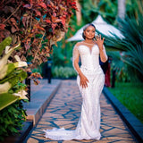 Fishtail Wedding White Lace Nail Bead European Wedding Dress Dress Large Swing Outdoor Lawn Studio Photo HZ0517