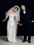 French Word Shoulder Light Wedding Dress Bride Simple Yarn Temperament White Fishtail Dress Dress High Sense HZ0517