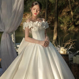 One-Word Shoulder-Sand-Faced Main Wedding Dress 2026 New White Bridal Seny Super Fairy Temperament Out Of Yarn Big Tail Wedding Dress HZ0517