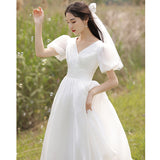 White Certificate Registration Small Evening Dress Women Usually Wear French Light Wedding Dress Engagement Dress Small White Dress Graduation HZ0517