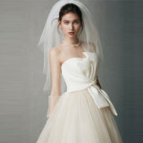 2026 New Simple Light Wedding Dress Pregnant Women High Waist Thin Bows Together To Go Out Yarn Noodle Wedding Dress Size Fairy HZ0517