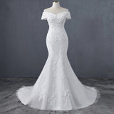 One-Word Shoulder Wedding Dress 2026 New Simple Body-Repair Lace Fish Tail Travel Small Drag Tail Soft Yarn Thin HZ0517