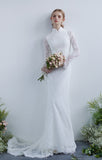 New French Retro Cheongsam Lace Long-Sleeved Fishtail Wedding Dress Elegant Church Wedding Yarn HZ0517