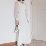 Travel Shot Light Wedding Dress Sen Series Simple White Denoodle Evening Dress Woman 2026 New Long Sleeve Wedding Yarn HZ0517