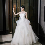 Brased Light Wedding Dress 2025 New Bridal Small Master Yarn French Simple Temperament Big Tail Yarn HZ0517