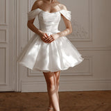 French White Shoulder Wedding Banquet Registration Certificate Go Out Yarn Birthday Party Annual Short Evening Dress Dress HZ0517