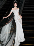 French-Style Fasci Bridal Bridal Niche High Sense Light Words Shoulder Yarn Fishtail White Engagement Dress HZ0517