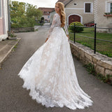 Light Wedding Sexy Bare Back V Collar Long Sleeve White Dress Temperament Engagement Wedding Wedding Wedding Wedding Summer HZ0517