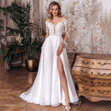 White Tailed Wedding Dress Word Shoulder Bride Open Fork Repair Body Thin Back Light Dress Long HZ0517