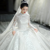 Long-Sleeved French-Style Light Main Wedding Dress 2026 New Bridal Wedding Temperament Dream Court Style Starry Tail Wedding Dress HZ0517