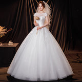 One-Word Shoulder Wedding Dress 2026 New Temperament Bride Simple Atmospheric Princess Dress With Thin And Light Wedding Dress HZ0517