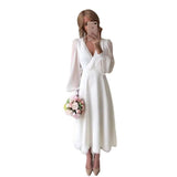 Travel Shot Wedding 2026 Spring New Marriage Long-Sleeved Super Fairy Simple White Registration License Evening Dress Dress HZ0517