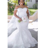 African New Mermaid Wedding Dress Sexy Lace Shoulder Tail Wedding Dress HZ0517