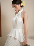Vintage Collar Hanging Neck Thin Soft And Tempting Temperament Bridal Wedding Dress Outdoor Lawn Yarn New Yarn HZ0517