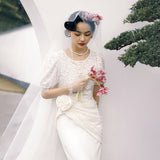 French Travel Photo Shoot Retro Light Wedding Dress White Lace Bubble Sleeve Photography Dress Dress HZ0517