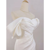 French Word Shoulder Light Wedding Dress Bride Simple Temperament Welcome Out Of The White Body-Repair Sutny Fishtail Dress Dress HZ0517