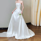 Bride Simple Shaft Bridal Simple Shading French High-Grade Small Go Out Yarn Tail White Engagement Dress Dress Dress HZ0517