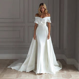 Light Wedding Dress 2026 New Word Shoulder Thin Temperament Slim Sexy White Tail Evening Dress Woman HZ0517