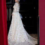 French Travel Photography Heavy Industry High-End Light Wedding Dress 2025 New Bridal Lace Long Sleeve Wedding Yarn HZ0517