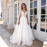 2026 New Simple Lace V-Neck Thin A Threous Tug-Tail Wedding Dress Wedding Dress Wedding Dress Fairy Gas HZ0517