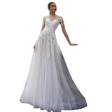 Deep V Wedding Dress With Beautiful Body And Stylish Simple White Wedding Dress HZ0517