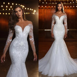 Sine-Faced Light Wedding Dress Long Sleeve Slim Fish Tail Thin Welcome Yarn Temperament Lace Yarn Dress HZ0517