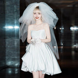 French-Style Densate Light Wedding Dress High-End Smear Temperament Simple Short License Niche White Dress Dress Dress Small HZ0517