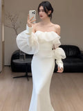 French Word Shoulder-Senselyny Light Wedding Dress Bride Simple Mori High-Quality Fishtail Welcome Dress Dress Yarn HZ0517