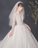 Starry Sky Light Master Wedding 2026 New Bride V-Neck Long Sleeve French-Style Large Dragtail Showing Thin Temperament Retro Princess Style HZ0517